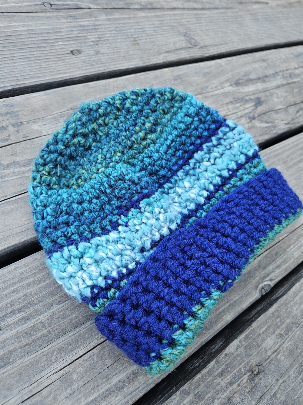 Handmade Crochet Beanie Hat Blue Teal Aqua Chunky Winter Cap Adult One Size